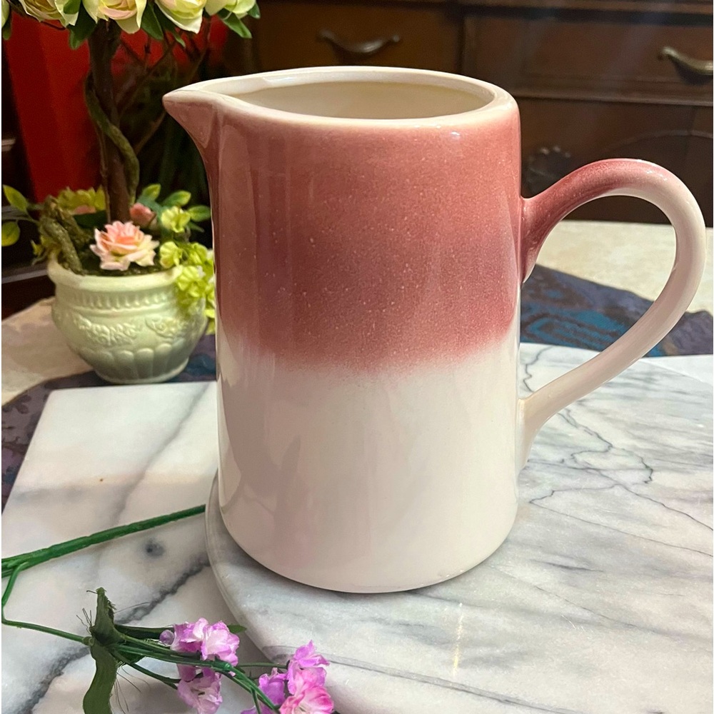 Pink Ceramic Art Pottery 7” Pitcher - Drip Glaze Finish